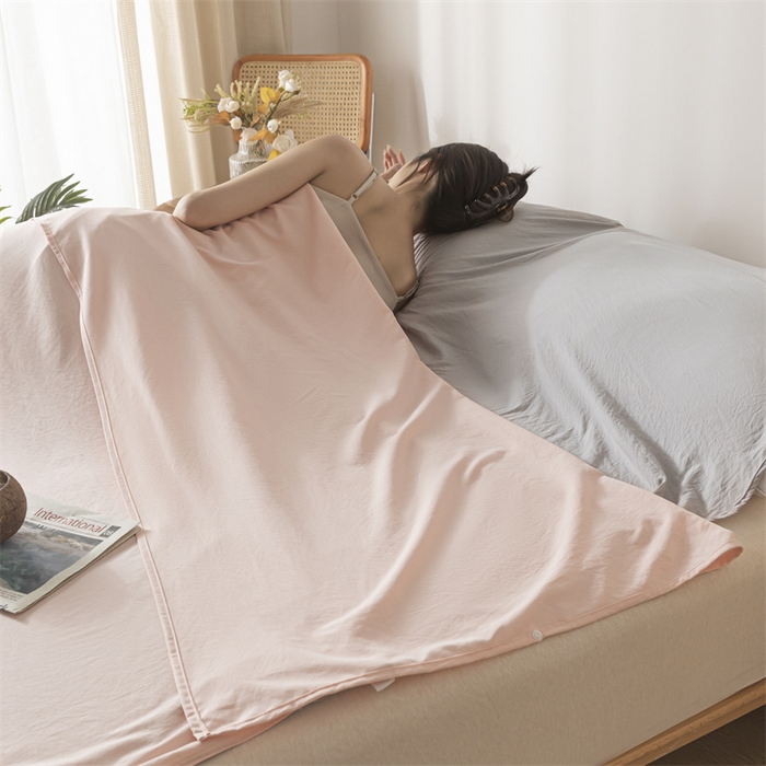 91家纺网 家纺一手货源 找家纺 古吉梦 2024新款水洗棉隔脏睡袋 奶油粉+山灰