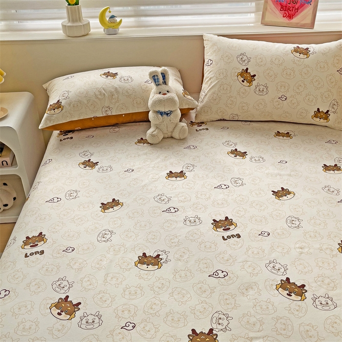 91家纺网 家纺一手货源 找家纺 名兮家居 2024新款全棉印花单床笠 龙宝宝-奶咖