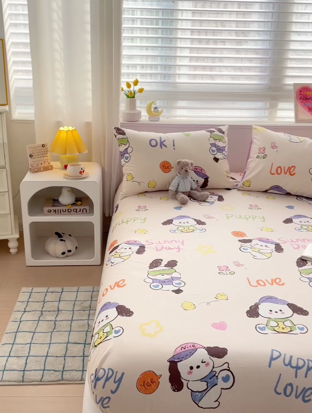 91家纺网 家纺一手货源 找家纺 名兮家居 2024新款全棉印花单床笠 潮流小狗