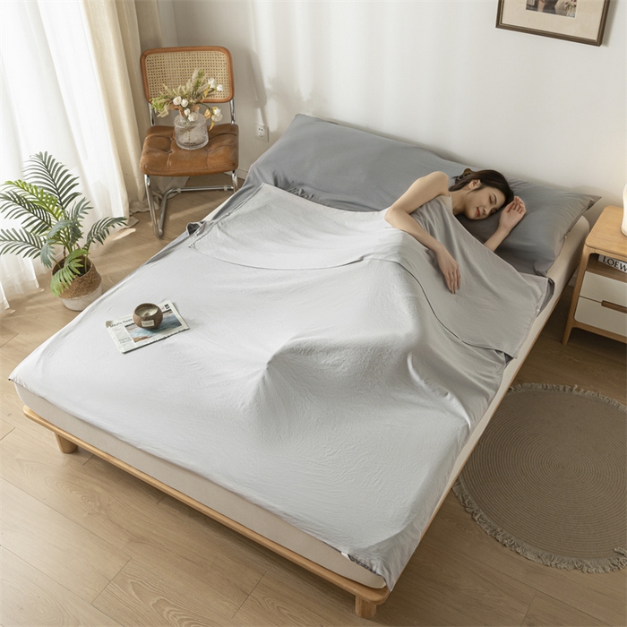 91家纺网 家纺一手货源 找家纺 古吉梦 2024新款水洗棉隔脏睡袋 山灰+中灰