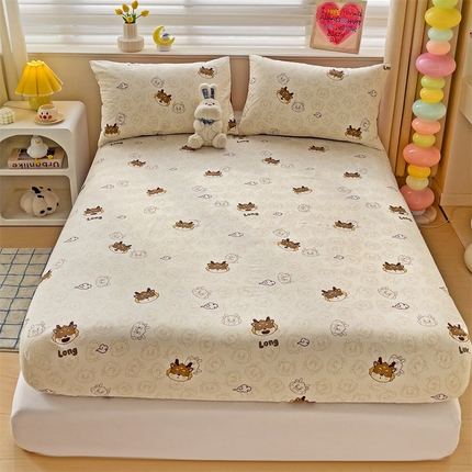 91家纺网 家纺一手货源 找家纺 名兮家居 2024新款全棉印花单床笠 龙宝宝-奶咖