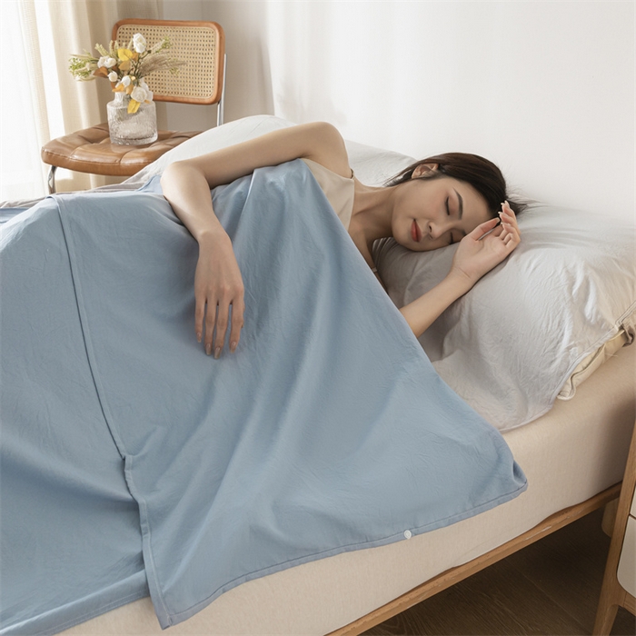 91家纺网 家纺一手货源 找家纺 古吉梦 2024新款水洗棉隔脏睡袋 海青+山灰