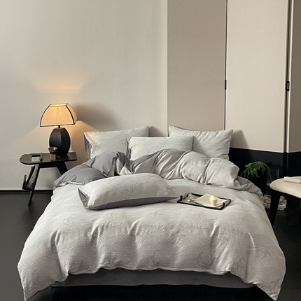 91家纺网 家纺一手货源 找家纺 （总）ab家纺 2024新款全棉三层纱提花四件套系列-浪花