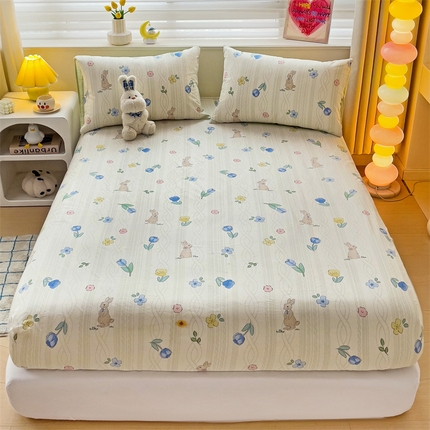 91家纺网 家纺一手货源 找家纺 名兮家居 2024新款全棉印花单床笠 兔先生