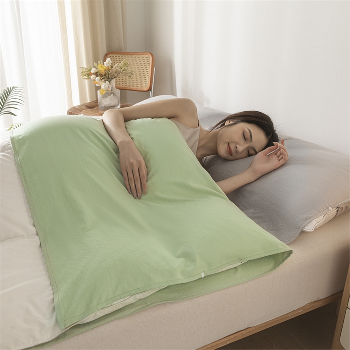 91家纺网 家纺一手货源 找家纺 古吉梦 2024新款水洗棉隔脏睡袋 灰绿+山灰