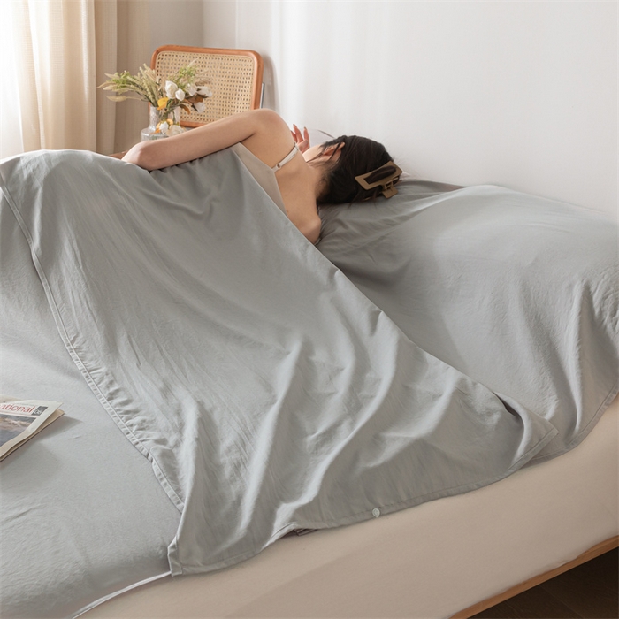 91家纺网 家纺一手货源 找家纺 古吉梦 2024新款水洗棉隔脏睡袋 山灰