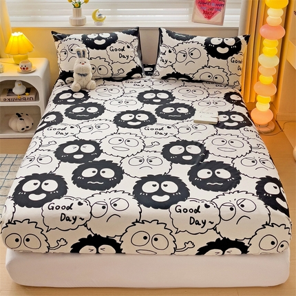 91家纺网 家纺一手货源 找家纺 名兮家居 2024新款全棉印花单床笠 黑煤球