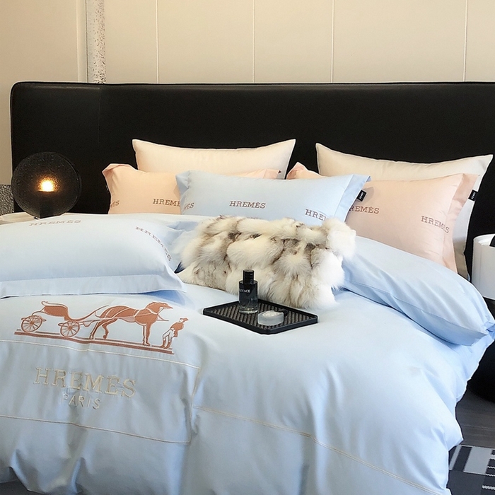 91家纺网 家纺一手货源 找家纺 卡姿家纺 2024新款春夏轻奢全棉简约款四件套-可可玛 可可玛蓝