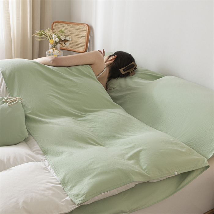 91家纺网 家纺一手货源 找家纺 古吉梦 2024新款水洗棉隔脏睡袋 灰绿