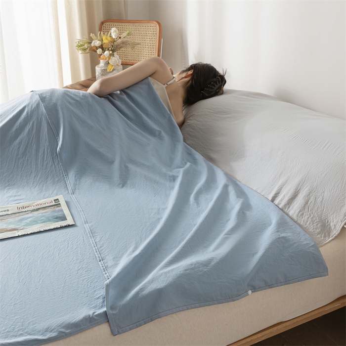 91家纺网 家纺一手货源 找家纺 古吉梦 2024新款水洗棉隔脏睡袋 海青+山灰