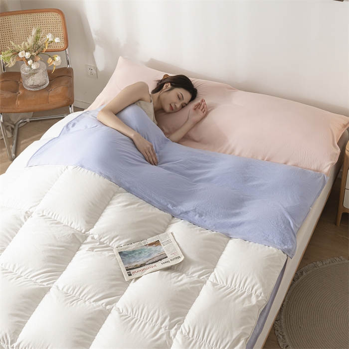 91家纺网 家纺一手货源 找家纺 古吉梦 2024新款水洗棉隔脏睡袋 星黛紫+奶油粉