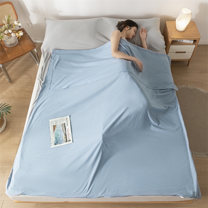 91家纺网 家纺一手货源 找家纺 古吉梦 2024新款水洗棉隔脏睡袋 海青+山灰