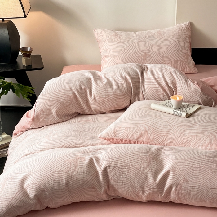 91家纺网 家纺一手货源 找家纺 （总）ab家纺 2024新款全棉三层纱提花四件套系列-浪花