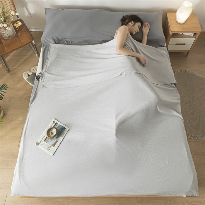 91家纺网 家纺一手货源 找家纺 古吉梦 2024新款水洗棉隔脏睡袋 山灰+中灰