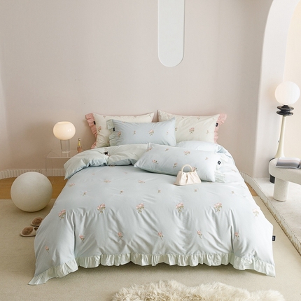 91家纺网 家纺一手货源 找家纺 （总）卡姿家纺 2024新款春夏全棉优雅刺绣四件套-露西花园