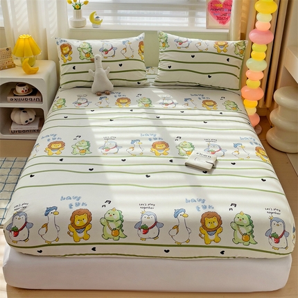 91家纺网 家纺一手货源 找家纺 名兮家居 2024新款全棉印花单床笠 动物联欢