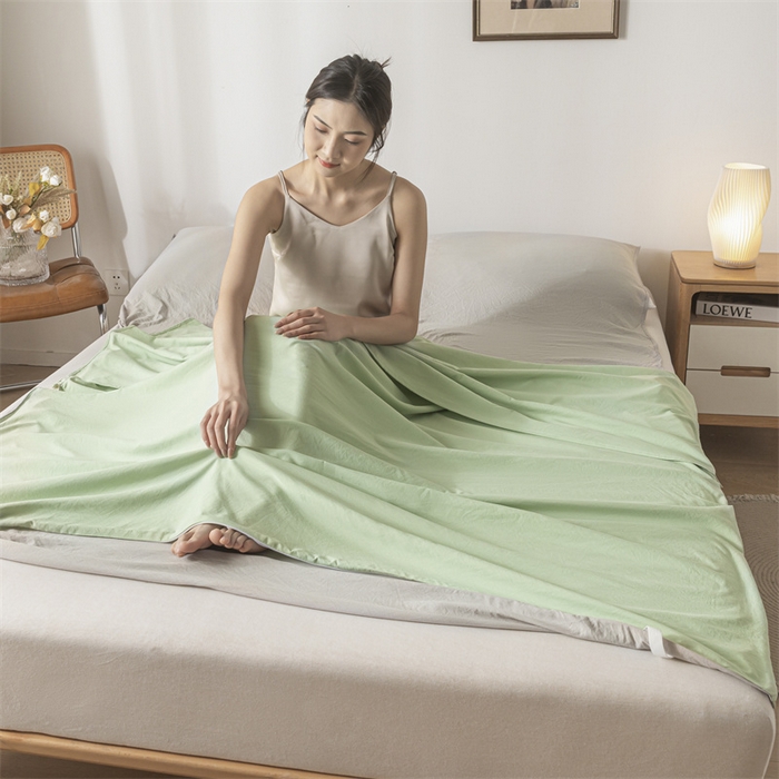 91家纺网 家纺一手货源 找家纺 古吉梦 2024新款水洗棉隔脏睡袋 灰绿+山灰