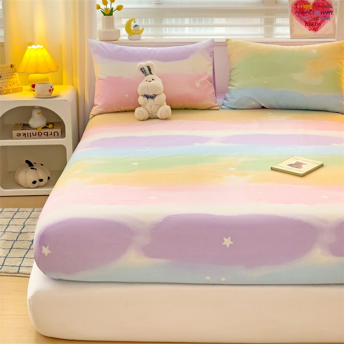 91家纺网 家纺一手货源 找家纺 名兮家居 2024新款全棉印花单床笠 彩色天空