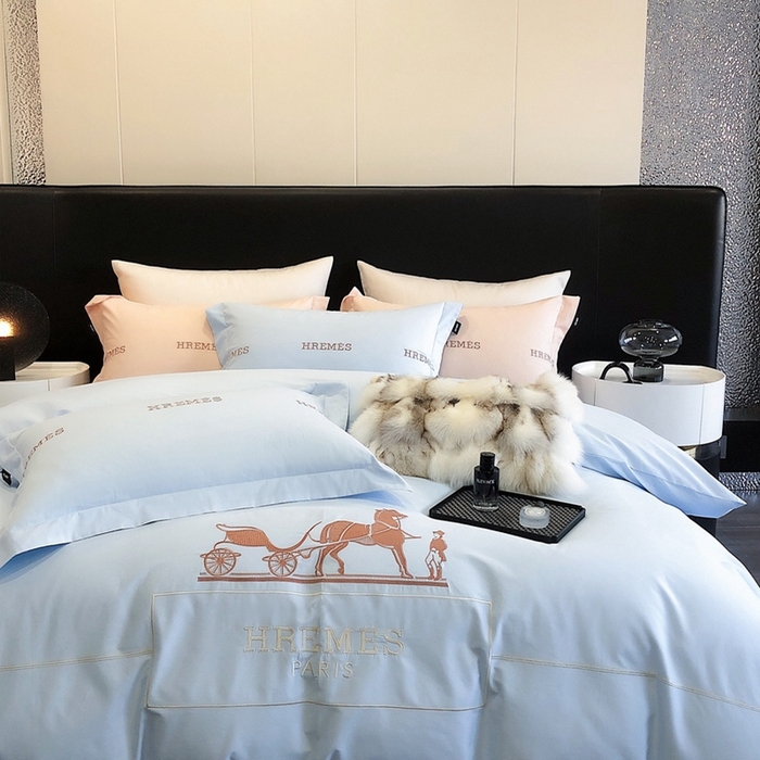 91家纺网 家纺一手货源 找家纺 卡姿家纺 2024新款春夏轻奢全棉简约款四件套-可可玛 可可玛蓝