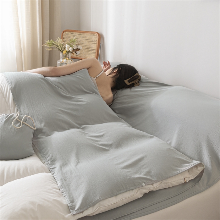 91家纺网 家纺一手货源 找家纺 古吉梦 2024新款水洗棉隔脏睡袋 山灰