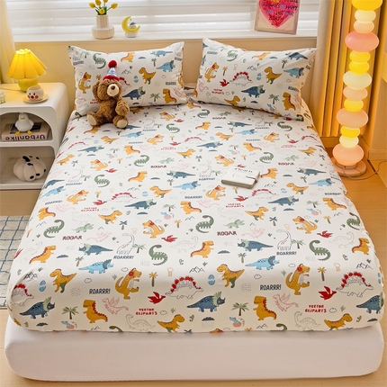 91家纺网 家纺一手货源 找家纺 名兮家居 2024新款全棉印花单床笠 恐龙王国