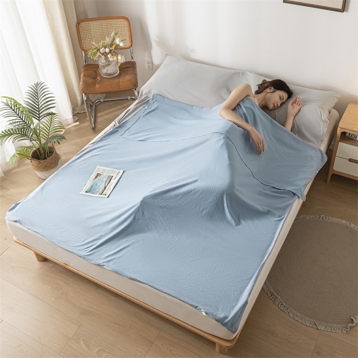 91家纺网 家纺一手货源 找家纺 古吉梦 2024新款水洗棉隔脏睡袋 海青+山灰