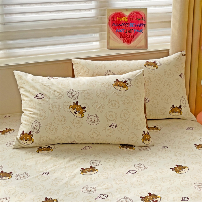 91家纺网 家纺一手货源 找家纺 名兮家居 2024新款全棉印花单床笠 龙宝宝-奶咖