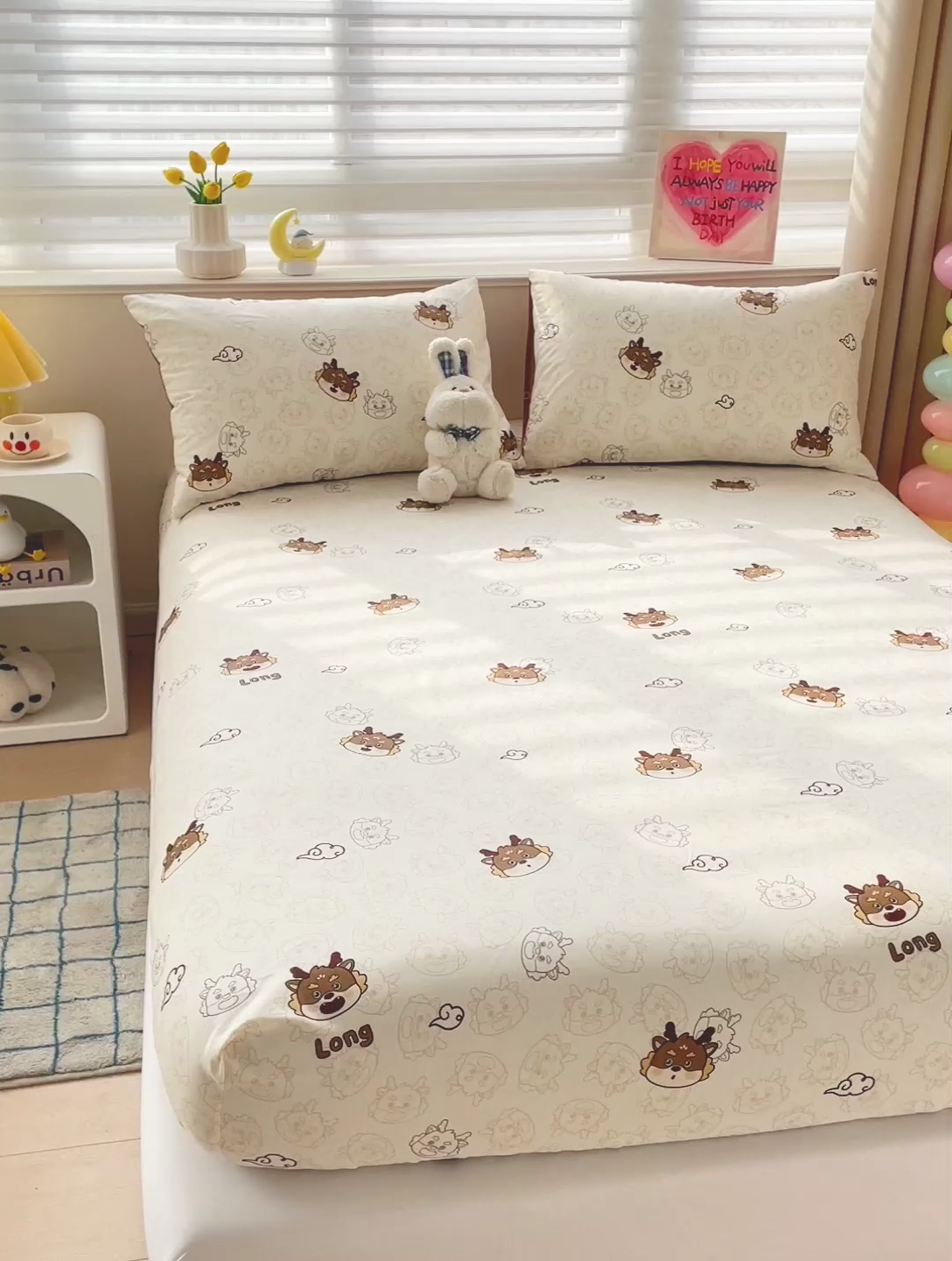 91家纺网 家纺一手货源 找家纺 名兮家居 2024新款全棉印花单床笠 龙宝宝-奶咖