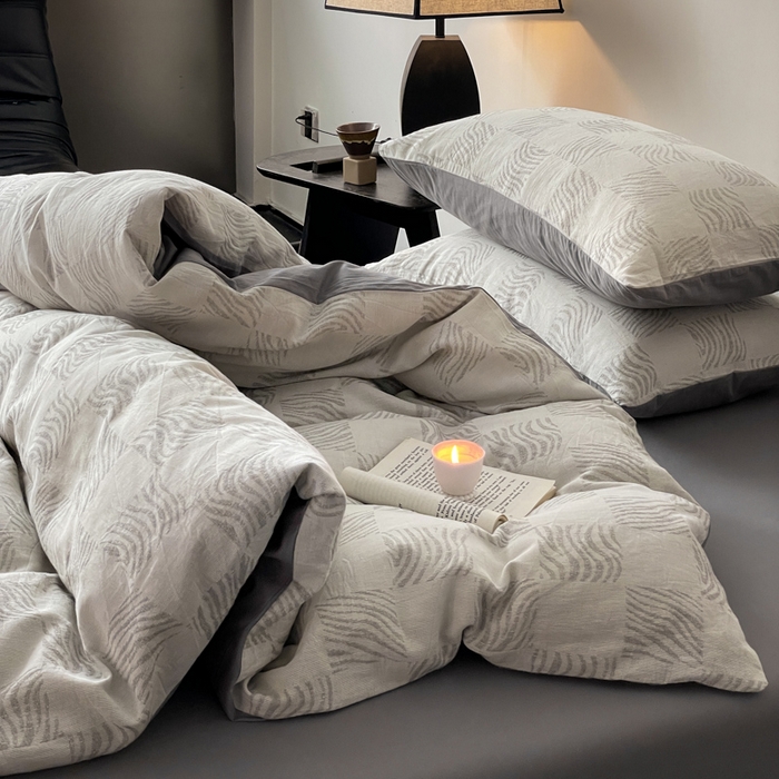 91家纺网 家纺一手货源 找家纺 （总）ab家纺 2024新款全棉三层纱提花四件套系列-方格