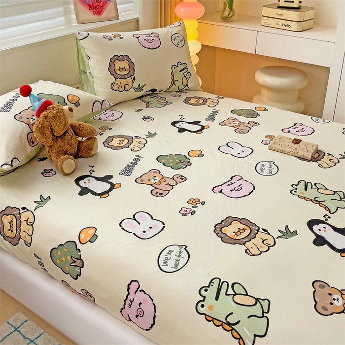 91家纺网 家纺一手货源 找家纺 名兮家居 2024新款全棉印花单床笠 动物世界