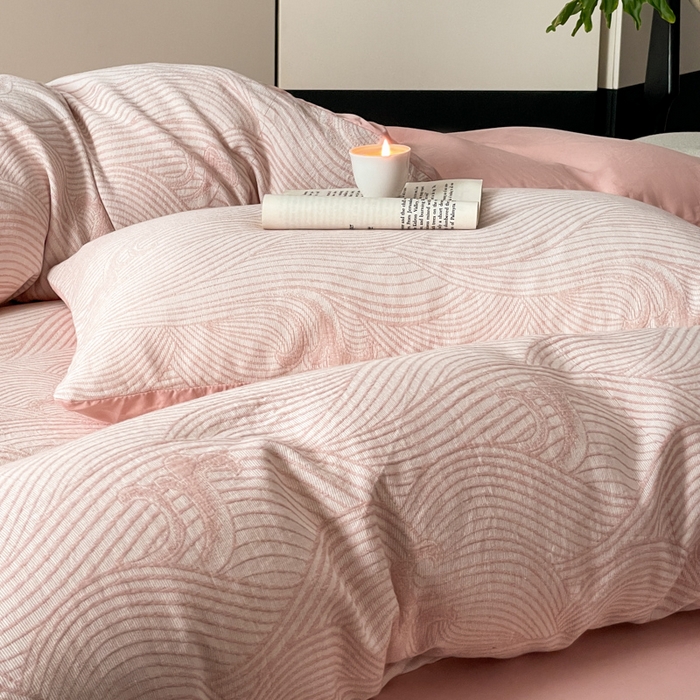 91家纺网 家纺一手货源 找家纺 （总）ab家纺 2024新款全棉三层纱提花四件套系列-浪花