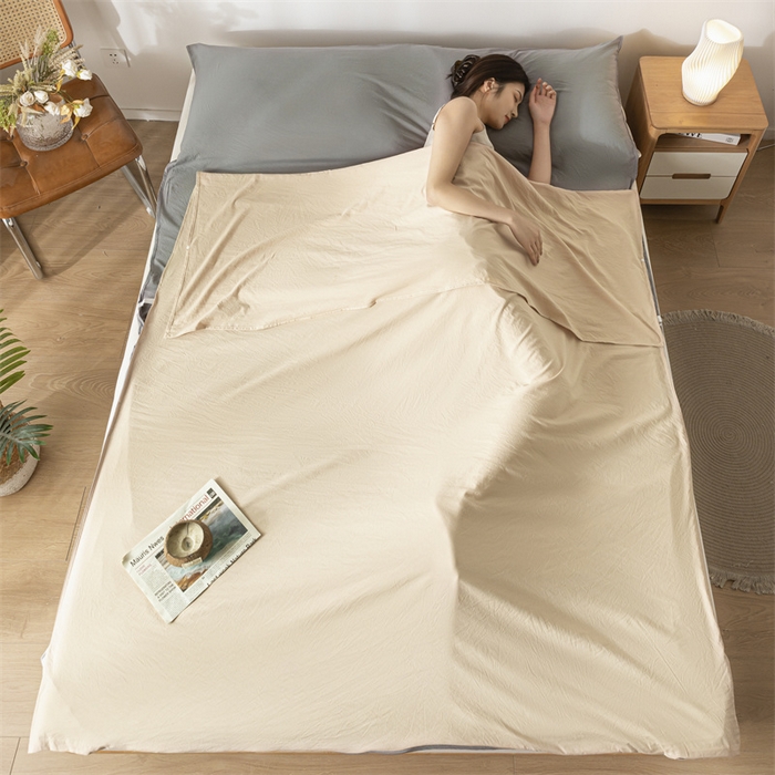 91家纺网 家纺一手货源 找家纺 古吉梦 2024新款水洗棉隔脏睡袋 奶茶+中灰