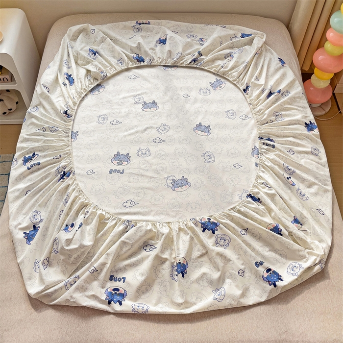 91家纺网 家纺一手货源 找家纺 名兮家居 2024新款全棉印花单床笠 龙宝宝-蓝