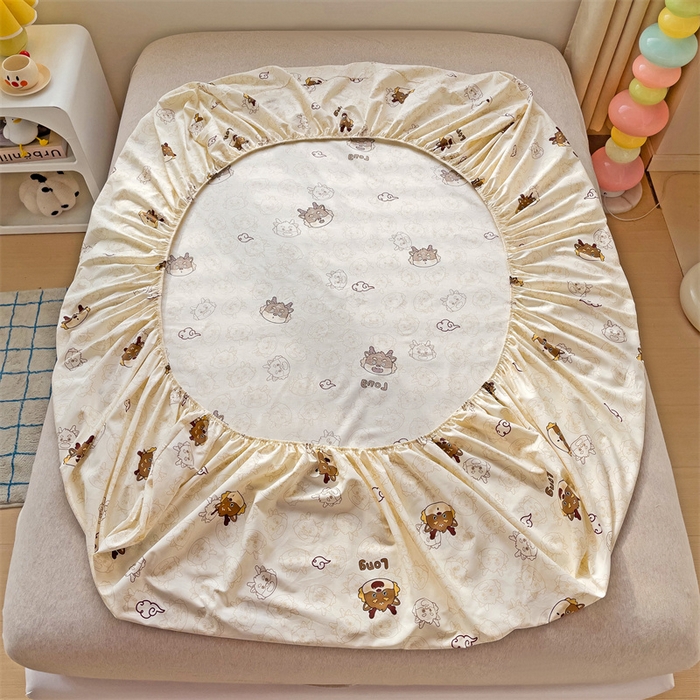 91家纺网 家纺一手货源 找家纺 名兮家居 2024新款全棉印花单床笠 龙宝宝-奶咖