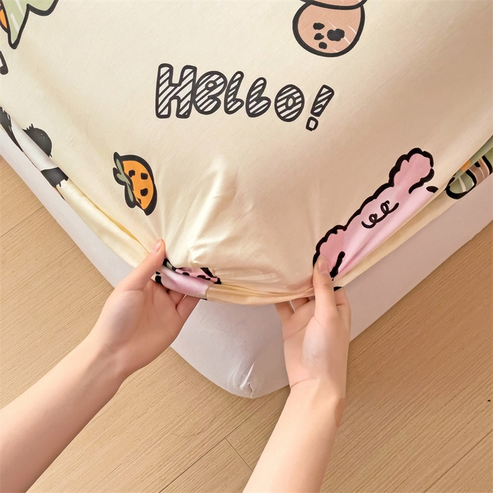 91家纺网 家纺一手货源 找家纺 名兮家居 2024新款全棉印花单床笠 动物世界