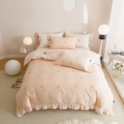 91家纺网 家纺一手货源 找家纺 （总）卡姿家纺 2024新款春夏全棉优雅刺绣四件套-露西花园