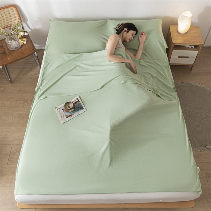 91家纺网 家纺一手货源 找家纺 古吉梦 2024新款水洗棉隔脏睡袋 灰绿