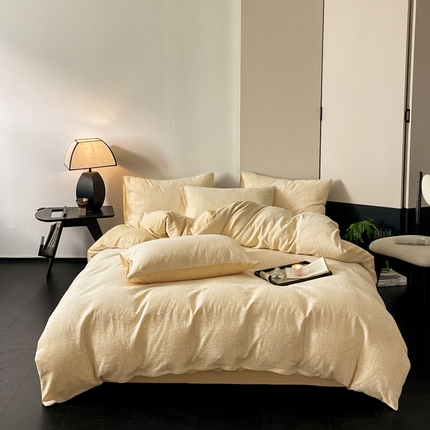 91家纺网 家纺一手货源 找家纺 ab家纺 2024新款全棉三层纱提花四件套系列-玫瑰 玫瑰杏