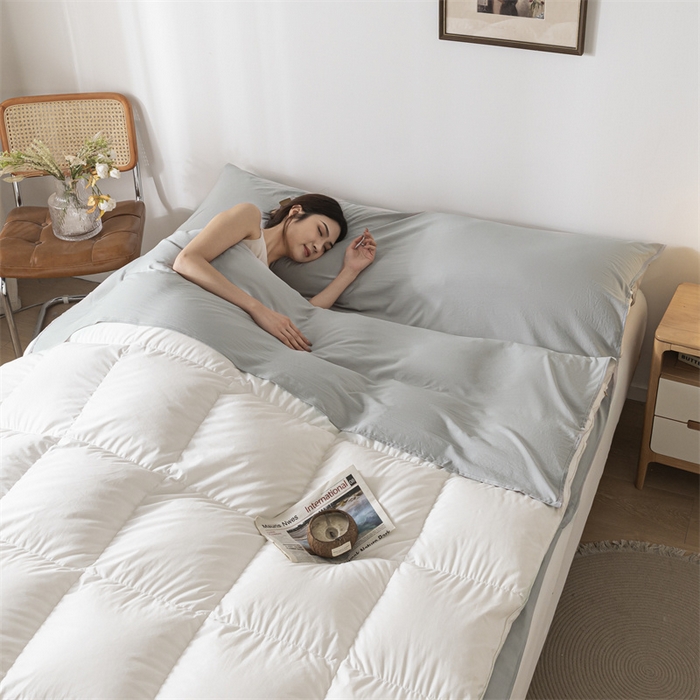 91家纺网 家纺一手货源 找家纺 古吉梦 2024新款水洗棉隔脏睡袋 山灰