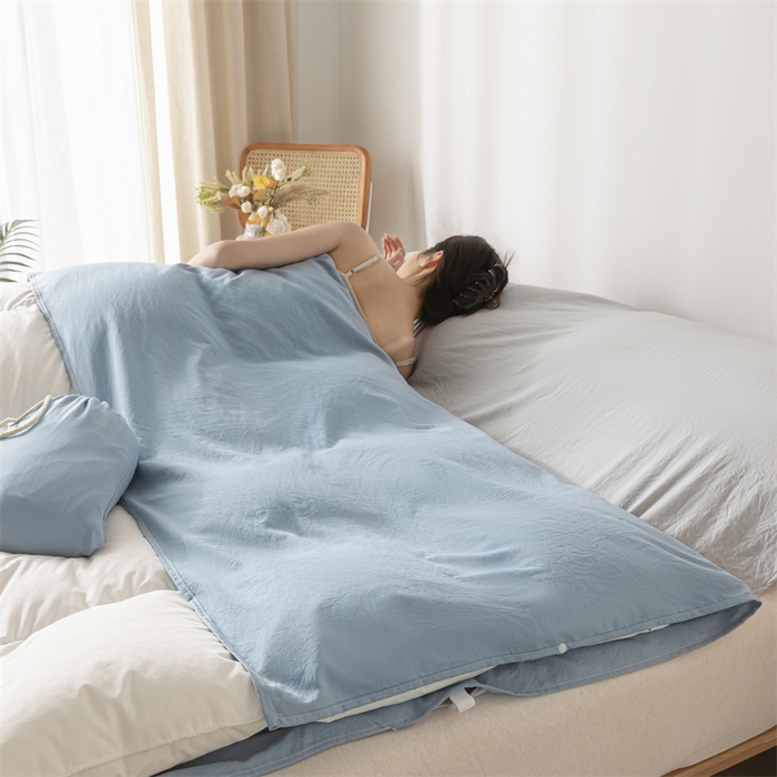 91家纺网 家纺一手货源 找家纺 古吉梦 2024新款水洗棉隔脏睡袋 海青+山灰