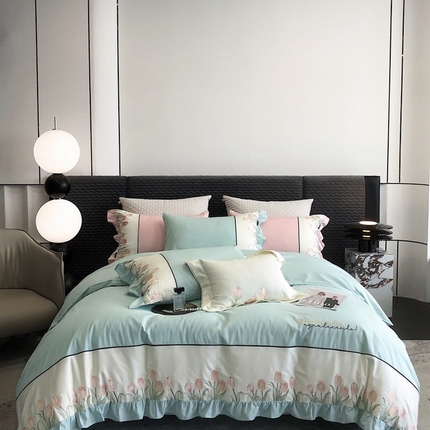 91家纺网 家纺一手货源 找家纺 （总）卡姿家纺 2024新款秋冬全棉优雅刺绣四件套—粉色郁金香