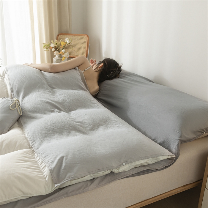 91家纺网 家纺一手货源 找家纺 古吉梦 2024新款水洗棉隔脏睡袋 山灰+中灰