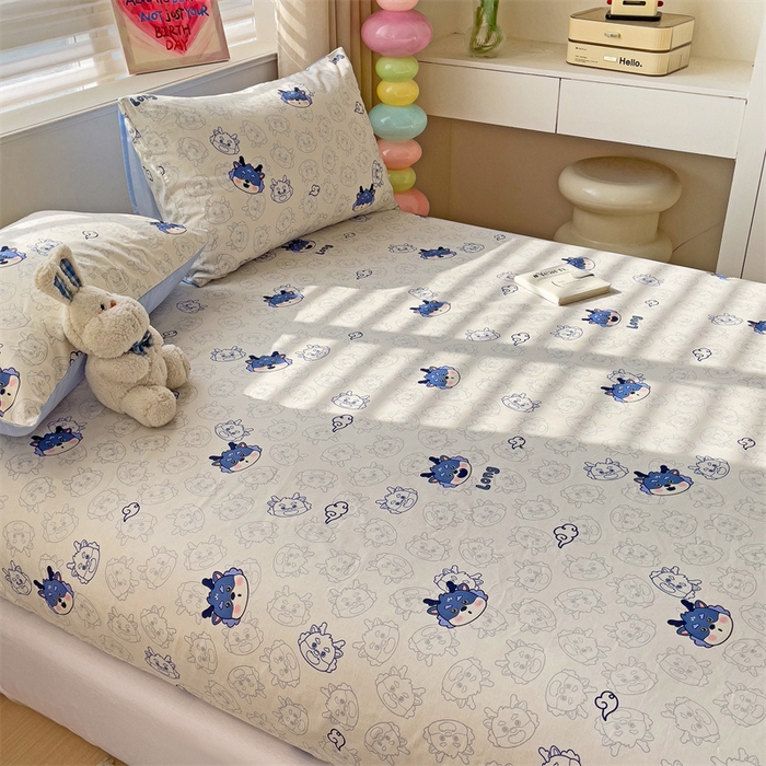 91家纺网 家纺一手货源 找家纺 名兮家居 2024新款全棉印花单床笠 龙宝宝-蓝