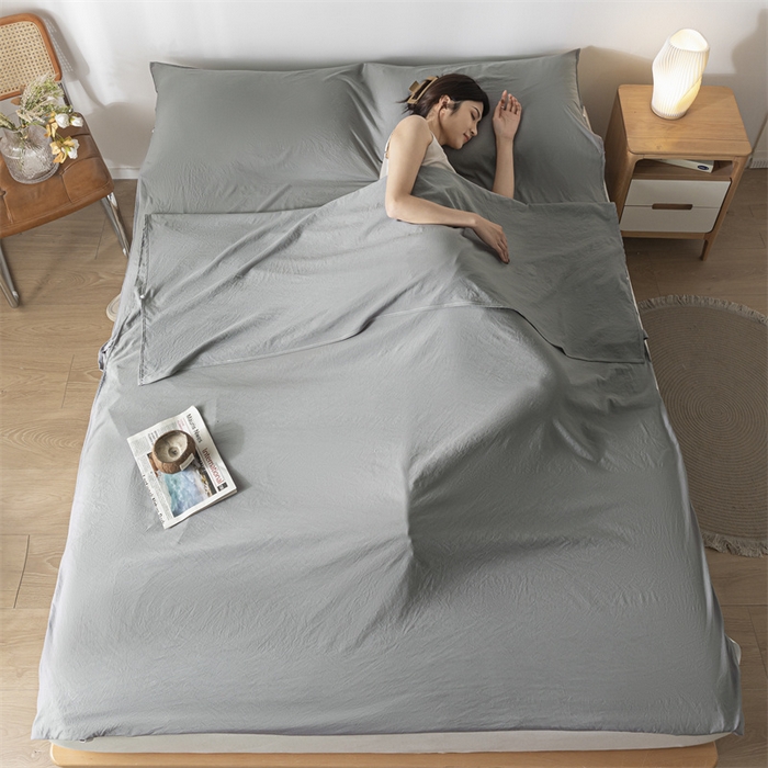 91家纺网 家纺一手货源 找家纺 古吉梦 2024新款水洗棉隔脏睡袋 中灰