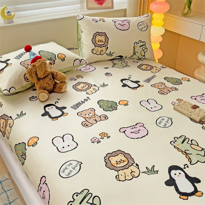 91家纺网 家纺一手货源 找家纺 名兮家居 2024新款全棉印花单床笠 动物世界