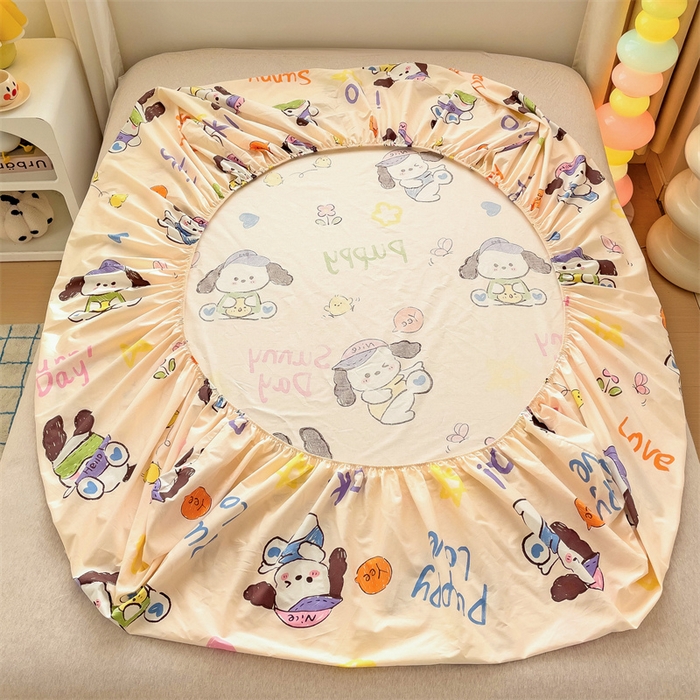 91家纺网 家纺一手货源 找家纺 名兮家居 2024新款全棉印花单床笠 潮流小狗