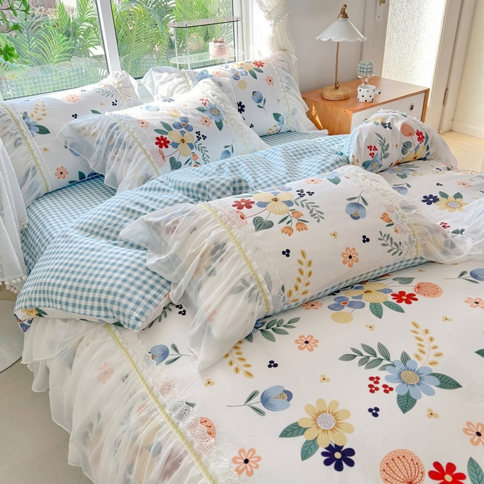 91家纺网 家纺一手货源 找家纺 亲亲公主 2025新款全棉蕾丝仙女款床裙四件套 漫享时光