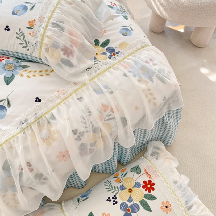 91家纺网 家纺一手货源 找家纺 亲亲公主 2025新款全棉蕾丝仙女款床裙四件套 漫享时光