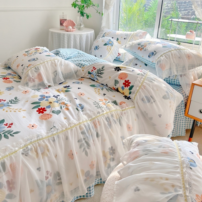 91家纺网 家纺一手货源 找家纺 亲亲公主 2025新款全棉蕾丝仙女款床裙四件套 漫享时光