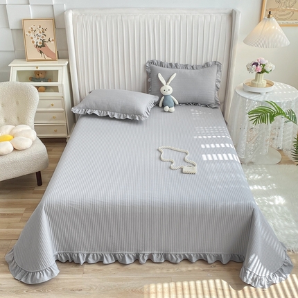 大境 2024新款40S全棉水洗棉韩版荷叶边夹棉床盖三件套 静谧灰